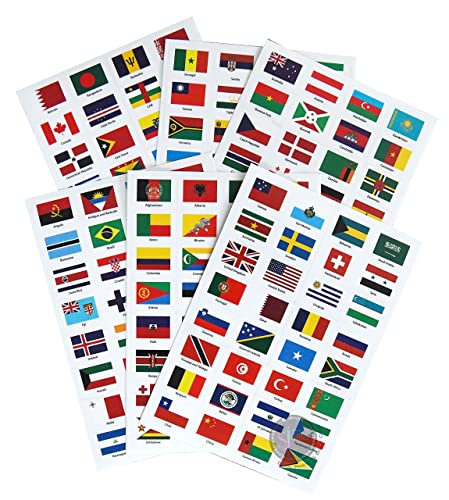 World Flags Stickers - 192 Countries PVC Transparent Planner Travel Stickers for School, Theme Parties, Homeschool, Journal Sticker, Labels