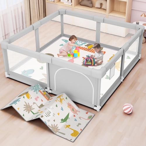 Baby Playpen with Mat 50x50 Inch, Playpen for Babies and Toddlers with Gate, Baby Fence Sturdy Safety Playpen, Indoor & Outdoor Kids Activity Center