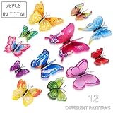 3D Butterfly Wall Decor 96Pcs Double Layer Butterfly Stickers with Magnets for Party Decorations Locker Decor Refrigerator Decal