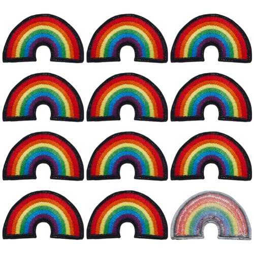 FINGERINSPIRE 12 Pcs Gay Rainbow Embroidered Patch 1.26x2.05Inch Progress Pride Rainbow Appliques Gay Pride Lesbian Patch Rainbow Iron on Patch Cloth Love LGBT Cloth Appliques for Cloth Hat Backpacks