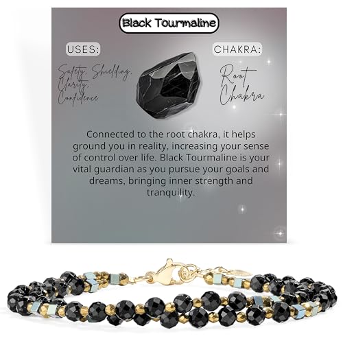 Black Tourmaline - Safety & Shielding - Crystal Beaded Bracelets, Chakra 4mm Natural Stone Beads Bracelets, Gemstone Spiritual Jewelry Gifts for Women