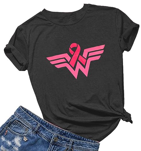 Breast Cancer Shirts for Women:Breast Cancer Awareness Shirts Cancer Care Gifts Short Sleeve Tee Top Dark Gray