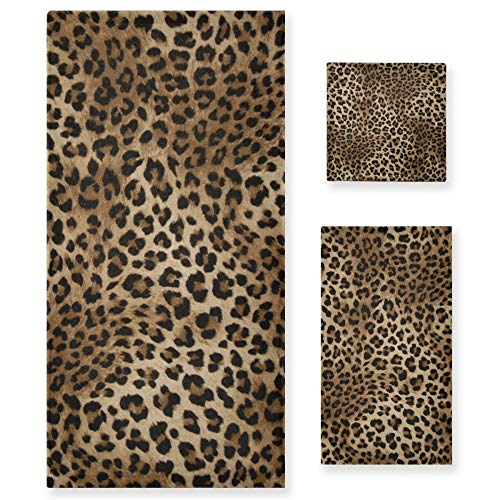 Naanle 3-Piece Towel Set,Pretty Leopard Print Bath Towel Sets, 1 Bath Towel, 1 Hand Towel, 1 Washcloth, Animal Skin Pattern Absorbent Soft Towels Quick Drying for Bathroom