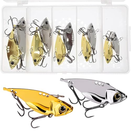 Zsrivk 10PCS Fishing Lures, Metal VIB Hard Blade Baits, Spinner Spoon Metal Fishing Spoon Crankbaits Swimbaits for Trout Walleye Crappie