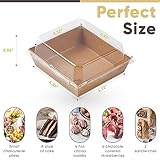 Leafiew 50 Pack Small Charcuterie Boxes with Clear Lids - To Go Paper Mini Charcuterie Box, Disposable Food Containers, 5Inch Dessert Boxes - Sandwich, Cookie, Sushi, Cake Slice, Strawberries (Brown)