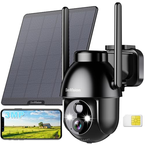 4G LTE Cellular Security Camera, Solar Security Cameras Wireless Outdoor with Built in SIM Card, No WiFi Security Camera Featuring 3MP 2K HD, PIR Motion Detection, Color Night Vision, 2-Way Talk