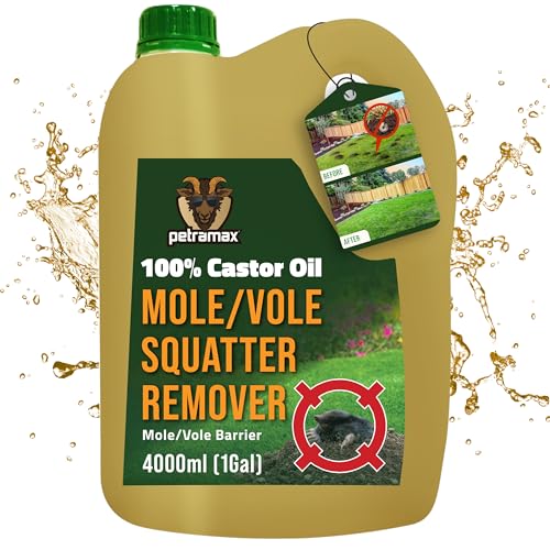 Petra 100% Castor Oil for Moles and Voles - Get Rid of Moles & Voles - Most Effective Way to Get Rid of Moles in Your Yard - Gopher, Ground Mole, Vole Caster Oil - Pet Safe, Food Grade (135 Fl Oz)