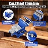 Bench Vise 6 Inch, Cast Steel 360° Swivel Rotating Vice with Anvil, Heavy Duty Table Clamp Woodworking Pipe Locking Pliers Base Desktop Tools for Fixing Equipment Home or Industrial Use