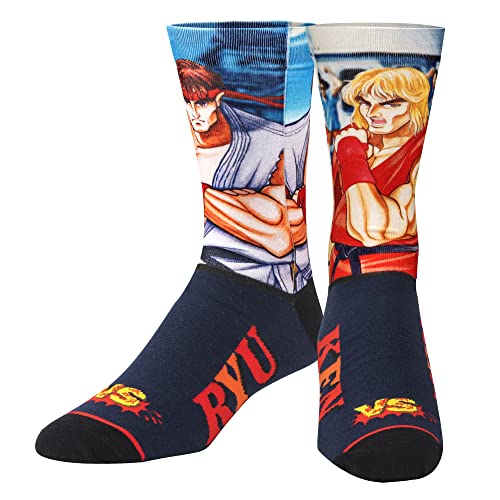 Odd Sox, Street Fighter X Socks, Ryu Vs Ken, Fun Novelty Men's Crew, Large