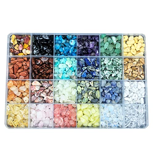 Gemstone Chips Beads DIY Jewelry Making, Healing Engry Crystals Polishing Crushed Irregular Shaped Beads with Box (24material-1)