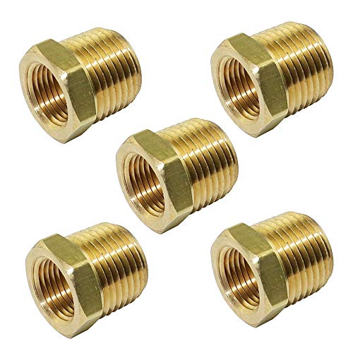 TL TOOLEGIN 1/2" NPT Male x 1/4" NPT Female Brass Bushing Reducer Reducing Pipe Adapter Fitting 5pcs 1200 PSI