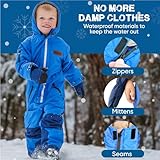 Ruslyn Chickadee Kids Insulated One Piece Waterproof Snowsuit For Toddlers, Youth, Boys & Girls | Jacket, Hood, & Attached Mittens (Blue-8-9)