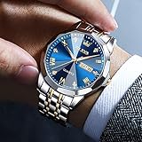 OLEVS Watch for Men Diamond Business Dress Analog Quartz Stainless Steel Waterproof Luminous Date Two Tone Luxury Casual Wrist Watch Blue