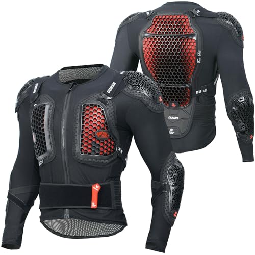 DUHAN Motorcycle Jacket Men CE Level 2 Body Armor Jacket Spine Chest Protection Gear for Motorcross MTB ATV Dirt Bike Racing (US, Alpha, Small, Medium, Regular, Regular, Black/Red)