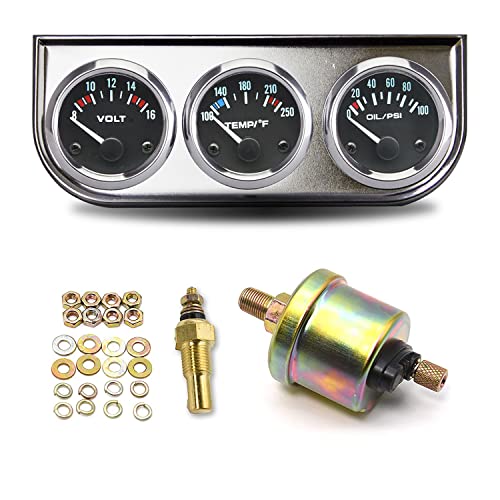 Triple Gauge Kit Oil/Volt/Water Gauge 2" Chrome Oil Temp Water Temp Gauge Temperature Oil Pressure Voltage Gauge Sensor 3 in 1 Car Meter Auto Gauge