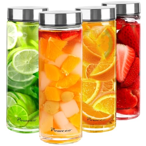 20oz Glass Juice & Water Bottles 4-Pack with Lids- Wide Mouth Reusable Borosilicate Glass- for Juicing, Smoothies, Protein Shakes, Blender & Shaker Bottle- Refillable & Dishwasher Safe(20 oz/600ml)