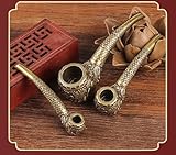 GEZHUCAO Old Fashion Brass Tobacco Pipe Mini Portable Smoking Pipe Bent Stem Type- Filter-free Design Gift for Grandfather, Friend, Collector, Beginner(110MM)