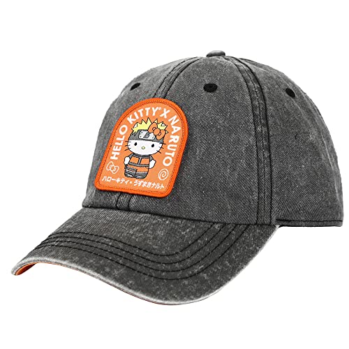 Hello Kitty Naruto Anime Cartoon Embroidered Patch Pigment Dye Snapback Hat for Men Gray