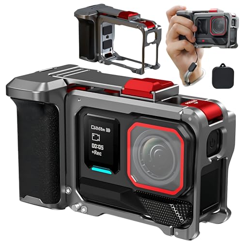 Street Photography Handle for Insta360 Ace Pro2/Pro/Ace Xplorer, Camera Grip Holder for insta360 Ace Pro2/Ace Pro Xplorer Bundle Accessories Kit, 4in1 Metal Protective Case Frame Housing Rabbit Cage