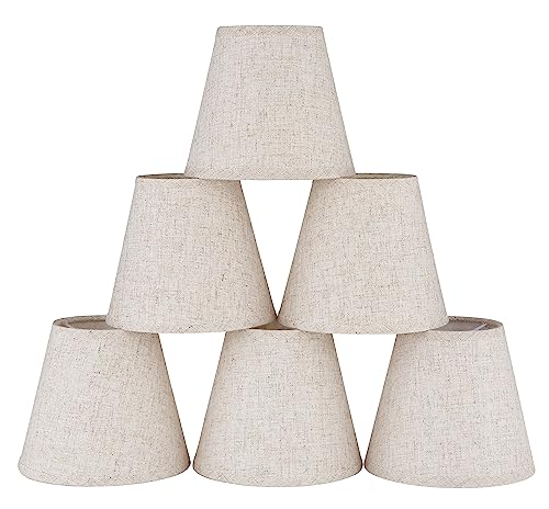 Ruiever 6pack Small Lampshades Clip On Bulb Fabric Lamp shade Bottom 5.9''x Top 3.54''xH 5.12'' for Chandeliers Wall Ceiling Table and Floor Lamps Beige Linen Color Eyes Protected Appearance