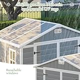 LUXOAK 8 x 6 ft Resin Storage Shed with Floor, Outdoor Tool Shed with Window, Vents, and Stainless Steel Cores, for Pool Supplies/Lawnmowers/Bicycles, Grey