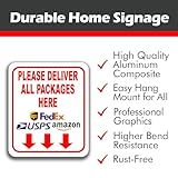 Please Deliver All Packages Here Arrows Aluminum Composite Sign - Delivery Instructions for My Packages from Amazon, FedEx, USPS, UPS, Indoor Outdoor Signs for Home, Office, Work, 8.5"x10"