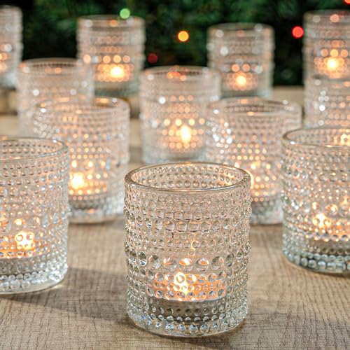 48pcs Votive Candle Holders for Home Decor, Clear Glass DIY Wax Filling Tealight Candle Holders, Tea Light Candle Holders for Wedding Home Table Decoration（Clear,48）