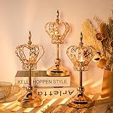 Mumufy 4 Pcs Gold Crystal Candle Holders Crown Candlestick 13.8 Inches Tealight Holders Metal Candelabra Vintage Votive Candlesticks Elegant Candle Centerpiece for Wedding Festival Dining Table Decor