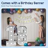 Marquee Numbers Silver 18th-Birthday Decorations: Large 3ft Light Up Number Grey 18 Birthday Decoration for Boy Girl 18 Year Old Teen Birthday Party Decor Backdrop Big Mosaic Number 18 with Banner