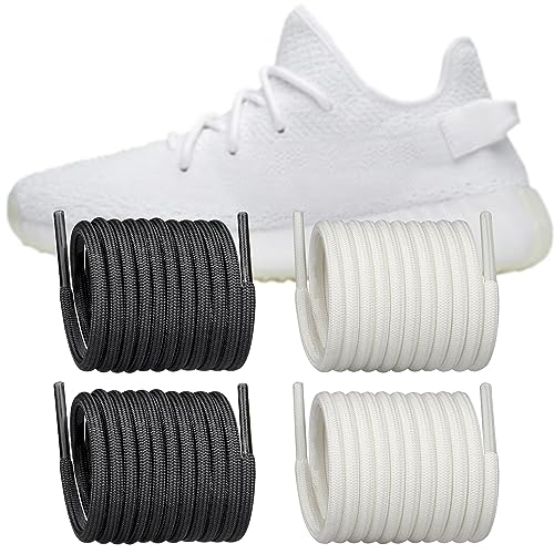 Endoto 2 Pairs Shoelaces Replacement Round Laces for Adidas Yeezy Boost 350 V1/V2, 380, 500, 700, 750, 950 Sneakers Shoes(Color:Black+White,Size:44Inch)