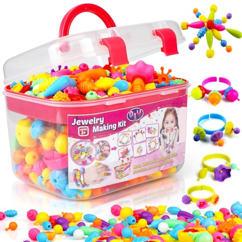FUNZBO 520+ Snap Pop Beads - Beads for Jewelry Making Kit, Arts and Crafts for Kids Ages 4-8, Toys for Girls Age 3 4 5 6 7 Years Old Birthday Gifts, Bracelet Necklace Ring Snap Set for Little Girls