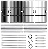 Cast Iron Grill Grates and Stainless Steel Grill Part Kit for Charbroil Performance 6 Burner Grills 463276517 463238218 463276617 463238218, Heat Plates, Burners, Adjustable Crossover Tube, Ignition
