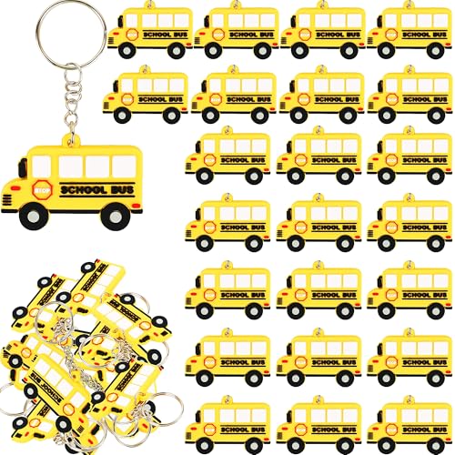 Conagel 48 Pack Mini School Bus Keychain Bulk Small Back to School Bus Car Key Chain Gift Cute Yellow Cartoon Bus Keychains for Birthday Party Favors Class Award Goodie Bag Fillers