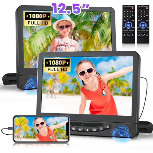 12.5" Dual Portable DVD Player for Car with 1080P HDMI Input, DESOBRY Car DVD Player Dual Screen Play A Same or Two Different Movies, 5 Hours Rechargeable, Support USB, Region Free