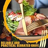 Gisafai 64 Pcs 9 Inch Gold Steak Knives Set Golden Serrated Knife Stainless Steel Steak Knife Butter Knife Dinner Knives for Kitchen Wedding Party Restaurant, Dishwasher Safe and Easy to Clean