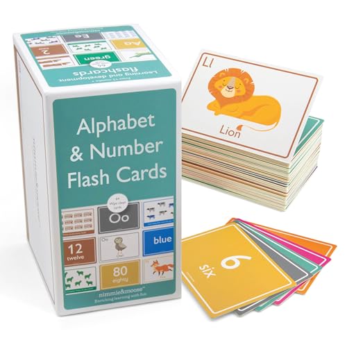 Nimmie & Moose Alphabet Flash Cards for Toddlers 1-3 | Extra-Thick Toddler Flash Cards | Learn Numbers, Letters, Colors, Animals & Play Games - Color Flashcards for Toddlers 1-3+