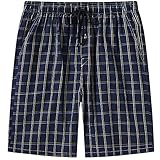 MoFiz Mens Pajama Shorts Woven Plaid Shorts Lounge Summer Short Cotton 3-Pack Size L