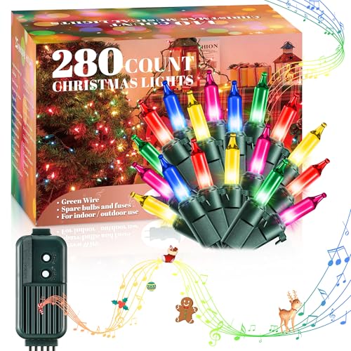 Enhon Christmas Lights with Music, Singing Christmas Lights with 25 Classical Holiday Songs, 7 Function Mode, Adjustable Volume and Mute, Musical Christmas Lights(5 Color,65Ft)