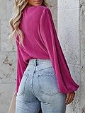 CUPSHE Women Long Lantern Sleeve Shirts Tops Dressy Casual Loose Fit V Neck Blousess,L Fuchsia