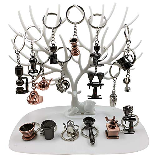 Goldengulf 6 Styles Coffee Series Charm Keychain Sets Mini Novelty Barista Gift for Coffee Lover Creative Cafe Shop Decoration Keyring (6 styles)