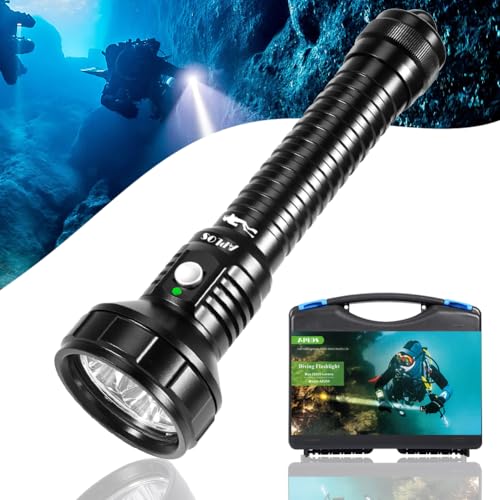 APLOS AP200 Scuba Diving Flashlight, 20000 Lumen Dive Light, Waterproof Underwater Dive Torch with Rechargeable 5000mAh Battery & Charger