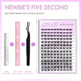 VEYESBEAUTY LuxeBold Cluster Lashes Kit Individual Lash Extensions Newbie's Five-Second DIY Dramatic Volume Eyelash Wispy Faux Mink Lash Mixed Length Tray with Bond & Seal, Applicator at Home