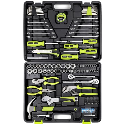 FASTPRO 225-Piece Household Tool Set, SAE & Metric Mechanics Hand Tool Set with Toolbox, Home/Auto Repairing Tool Kit for DIY, Home Maintenance and Car Repairing, Green