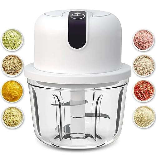 350ML Electric Garlic Chopper, Portable Veggie Chopper,Garlic Grinder Masher Onion Chopper, Blender to Vegetable, Cordless Food Processor for Ginger, Chili, Fruit, Meat, Spices, Beans, etc