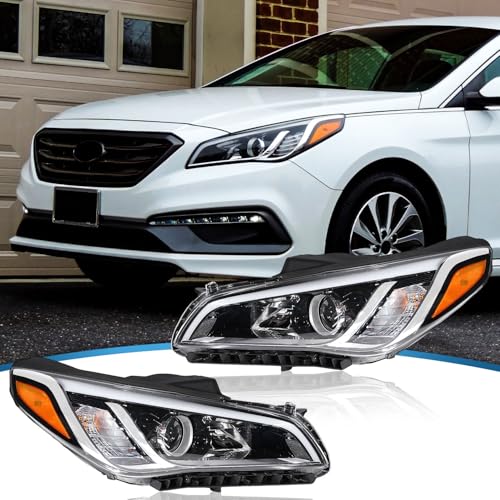 TTUN AUTO Compatible with 2015-2017 Hyundai Sonata SE/Sport/Limited/ECO Halogen Headlight with Parking Lamp 92101-C2050 92102-C2050(Driver + Passenger Side)