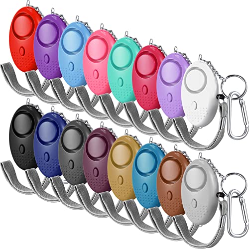 16 Pack Safe Sound Personal Alarm, Emergency Personal Safety Alarm Devices 130 dB Security Keychain with LED Light Buckle Key Chain for Women Self Defense, Elderly, 16 Color