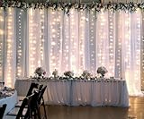 20ft X 10ft White Tulle Wedding Backdrop Curtains with Lights String 4 Panels Sheer Backdrop Curtains for Parties Bridal Shower Baby Shower Birthday Event Photo Shoot Background Home Decorations