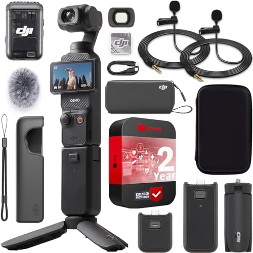 DJI Osmo Pocket 3 Creator Combo Vlogging Camera with 1'' CMOS, 4K/120fps Video, 3-Axis Stabilization, Face/Object Tracking, Fast Focus, Mic 2 Included Bundle with Deco Gear Case &2 Lapel Microphones