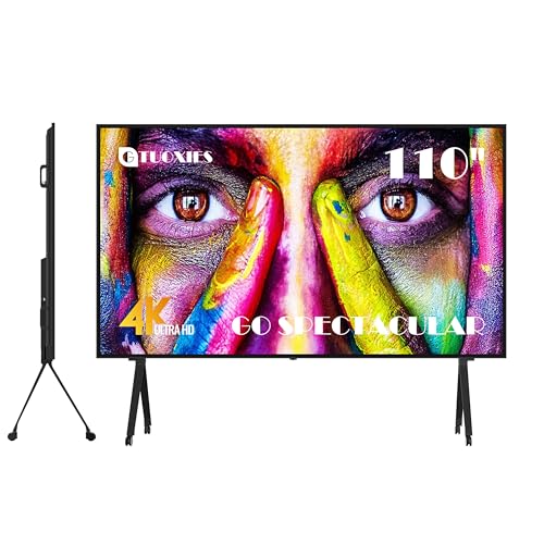 GTUOXIES 110 Inch UHD LED Smart TV, 4K Screen Television with Mount & Stand TS110TV High Resolution LCD Screen 16:9 Indoor Cinema with Anti-Glass WiFi, HDMI, USB Ports