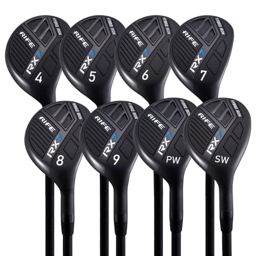Rife Golf RX7 Senior Mens Right Handed Standard Length A Lite Light Mature Senior Flex Graphite All True Utility Hybrid Irons Set 4 5 6 7 8 9 PW SW Ultra Forgiving Golf Clubs